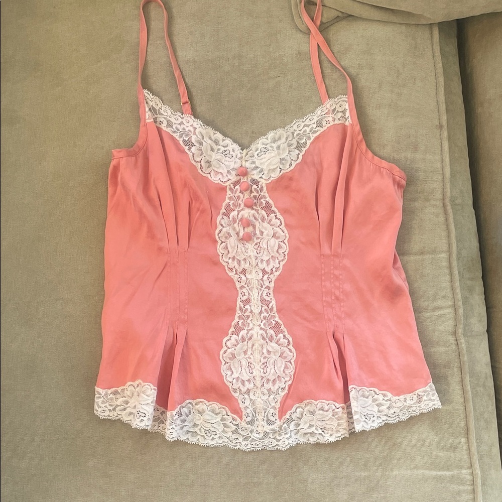 Banana Republic Pink Lace-Trim Silk Camisole